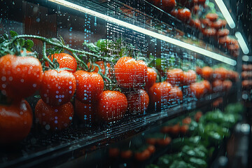 Poster - A food tech company using blockchain to track food supply chains, representing transparency and traceability in food production. Concept of blockchain in food.