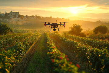 Poster - a drone mapping out crop areas for future planting, emphasizing the precision and foresight enabled 