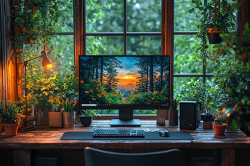 Canvas Print - A company providing ergonomic equipment for home offices, emphasizing the importance of health in remote work setups. Concept of ergonomics in remote work.