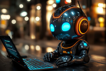 Fototapete - A customer service chatbot answering frequently asked questions on a company's website. Concept of AI in customer support.