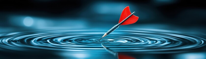 red dart piercing through rippling blue water.