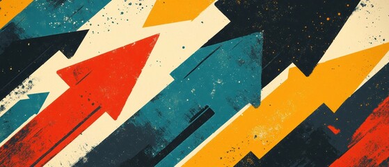 Wall Mural - Colorful arrows in dynamic motion, abstract design, textured background