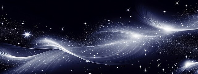 Wall Mural - abstract background of flowing white lines and white stars on a dark blue background.