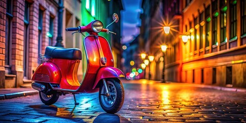 Retro Electric Scooter in Urban Environment with Classic Design and Vibrant Colors for Adventure