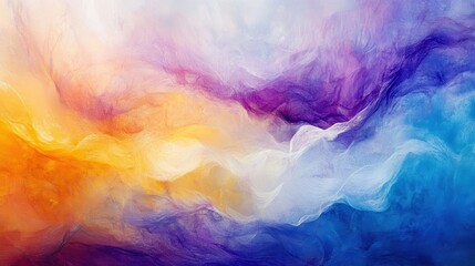Aufkleber - Colorful abstract background with flowing waves of orange, purple, and blue, creating a dreamy and vibrant atmosphere.