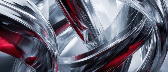 Aufkleber - Dynamic abstract design featuring interwoven glass-like shapes in red and silver tones.