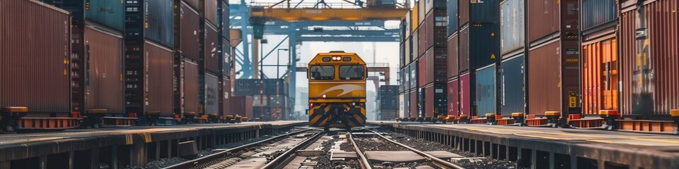 Poster - A freight train is being loaded with containers at a railway station, showcasing the bustling activity of cargo transportation. Generative AI