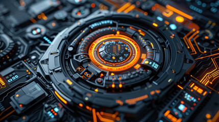 Aufkleber - close up view of advanced piezoelectric technology showcasing intricate designs and vibrant orange accents. image highlights complexity and innovation in modern technology