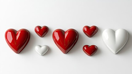 Poster - Decorative Red and White Heart Shapes Arranged on a White Background Generative AI