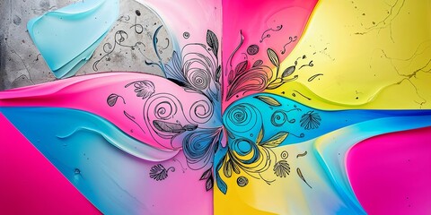 Wall Mural - Abstract colorful background with floral pattern and swirls.