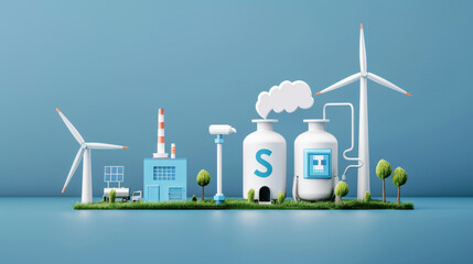 sustainable energy production is depicted in this vibrant illustration featuring wind turbines, sola