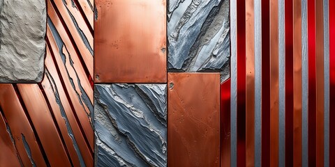 Sticker - Abstract copper, stone and metal panel background.