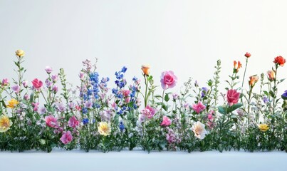 row of garden flowers in two point perspective