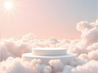 Wall Mural - a cloud podium in a dreamy sky, perfect for serene product displays.