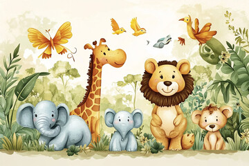 Cute african animals, children illustration. .