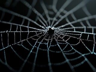 Aufkleber - A close-up of a spider web with a single water droplet in the center, glistening in the light.