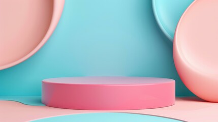 Sticker - Step into a mesmerizing realm of geometric shapes bathed in soft pastel pink and blue, perfect for an abstract showcase.