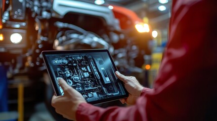 Mechanic Using Tablet for Vehicle Inspection