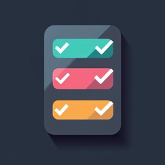 Stylized checklist icon with colorful checkboxes on a dark background, perfect for project management or organization themes. mobile application icons