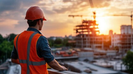 Industrial Construction Worker at Sunset