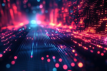 Aufkleber - Abstract futuristic background with glowing lines and dots, creating a sense of depth and movement.