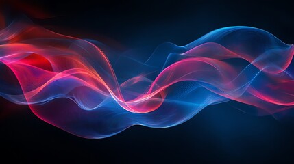 Poster - Abstract flowing red and blue light streaks on a black background.