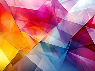 Abstract background with bright geometric shapes in various colors, red, blue, yellow, purple.