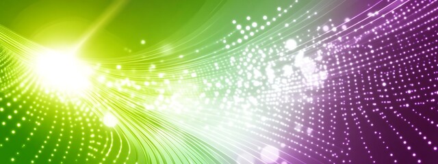 Poster - Abstract green and purple background with glowing lines and dots.