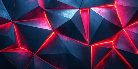 Poster - Abstract polygonal background with red neon light.