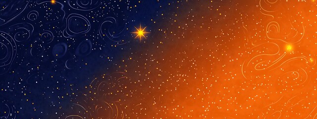 Wall Mural - abstract night sky with stars and a gradient of blue to orange.