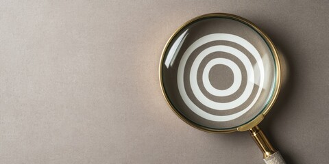 Aufkleber - Target board inside magnifier glass for focus business objective on gray background and copy space. Search, goal, strategy, success