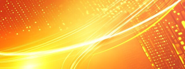 Poster - Abstract orange and yellow background with glowing lines and dots.