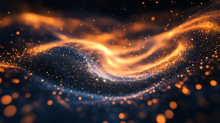 Poster - Abstract background with a wavy pattern of glowing particles and blurred lights.