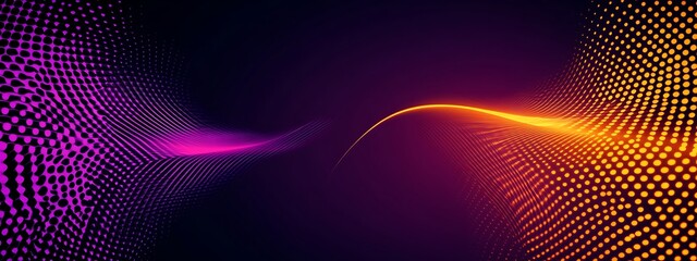 Leinwandbilder - Abstract purple and orange dot pattern on a dark background with a glowing line connecting them.