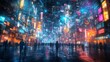 © pongtap - Futuristic cityscape at night, vibrant lights