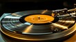 © DudeDesignStudio - Close-up of a vinyl record spinning on a turntable.