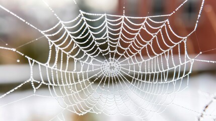 Dew-Covered Spiderweb in Nature's Embrace