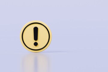Wall Mural - 3d warning caution icon sign symbol isolated on purple background. error alert safety concept.3d min