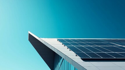 Modern Building with Solar Panels and Blue Sky