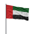 © ImageFlow - United Arab Emirates flag blowing in the wind on a flagpole, set against a white background, symbolizing patriotism and national pride. 3D Rendering