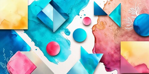 Canvas Print - Abstract geometric shapes and watercolor paint create a vibrant, modern design.