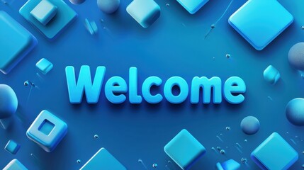 Poster - A futuristic blue banner with square shapes and bold 
