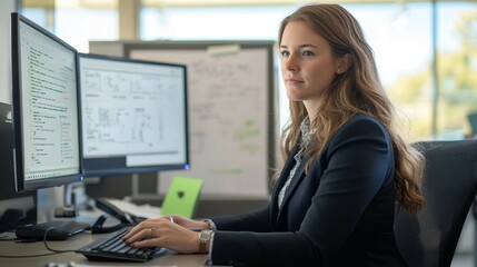 Businesswoman Working on Computer in Office