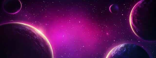 Purple and blue planets in a starry sky with glowing edges.