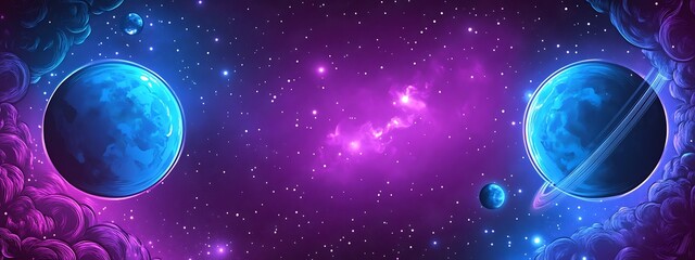Wall Mural - two blue planets in a vast galaxy with nebulae, stars and a small planet in the background.