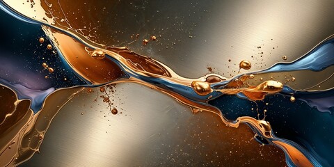 Sticker - Abstract gold, blue, and brown liquid splash background.