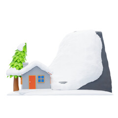 Aufkleber - 3D Snow Avalanche Falling Near a Mountain Cabin