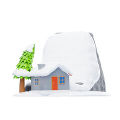 Aufkleber - 3D Snow Avalanche Falling Near a Mountain Cabin