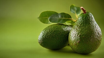 A green avocado with a brown spot on it. The avocado is cut in half. There are two halves of the avocado on the table