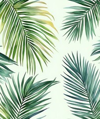 Wall Mural - Tropical pattern, Summer watercolor palm leaves